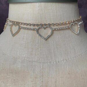 F21 Gold Heart Rhinestone Choker